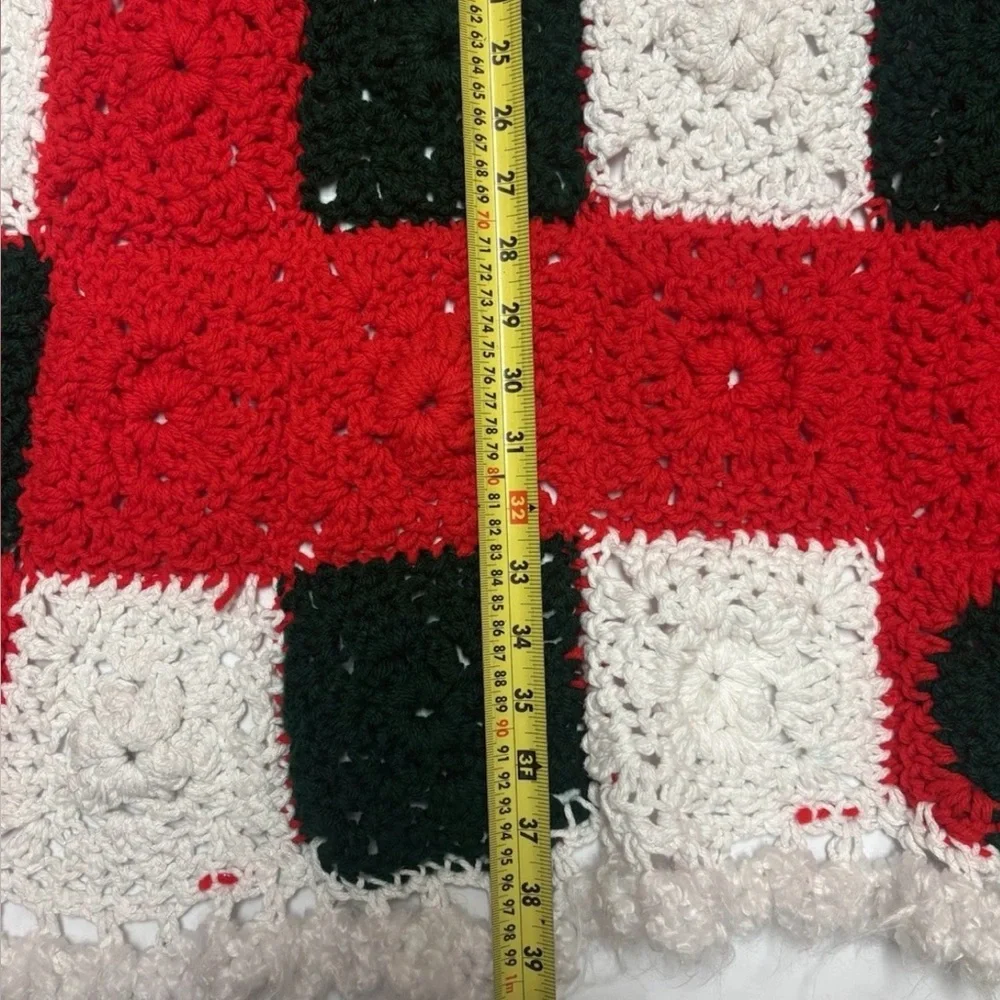 Handmade Christmas Crochet Blanket Red Green White Granny Square Soft‎ 36” X 40”